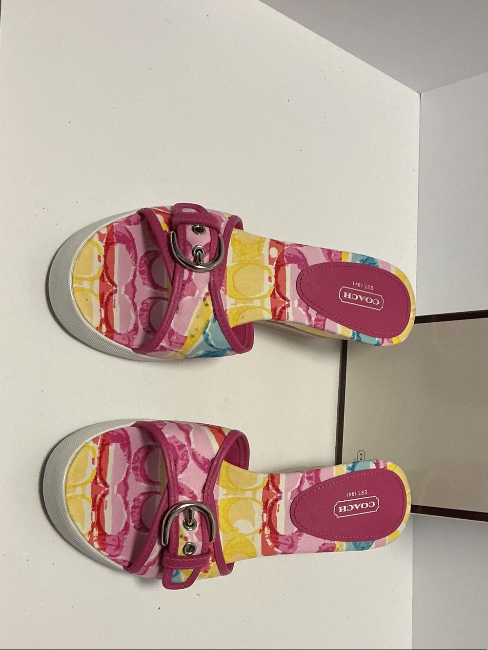 Coach Pink Multicolor Signature Slide Mules
